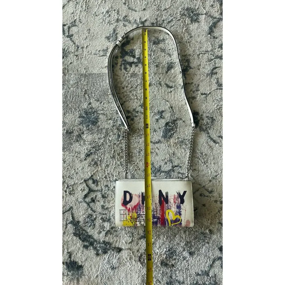 DKNY Bryant Small Crossbody Graffiti print on white bag WOC